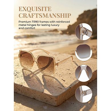 Unisex Rectangular Full-Frame Sunglasses Clear Classic Trendy Sun Glasses Sunscreen UV Protection