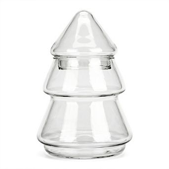 Christmas Tree Glass Cookie Jar with Lid Decorative Holiday Food Storage