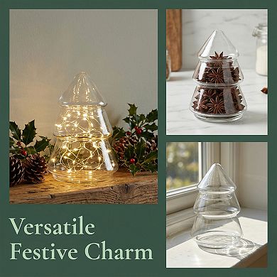 Christmas Tree Glass Cookie Jar with Lid Decorative Holiday Food Storage
