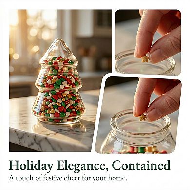 Christmas Tree Glass Cookie Jar with Lid Decorative Holiday Food Storage