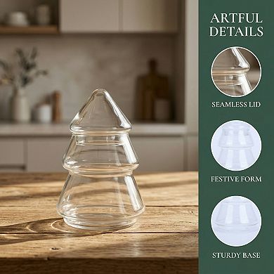 Christmas Tree Glass Cookie Jar with Lid Decorative Holiday Food Storage