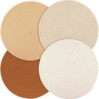 Round Woven Placemats Heat Resistant Trivets Boho Table Decor Set of 4