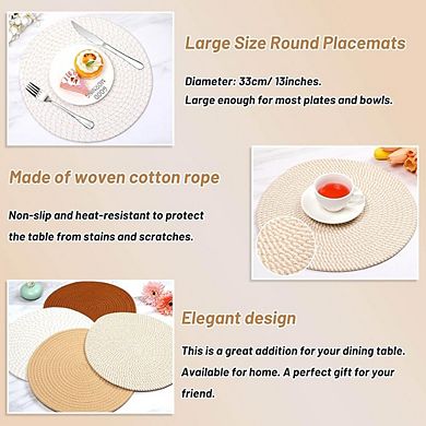 Round Woven Placemats Heat Resistant Trivets Boho Table Decor Set of 4