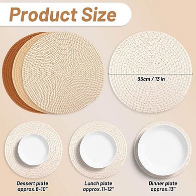 Round Woven Placemats Heat Resistant Trivets Boho Table Decor Set of 4