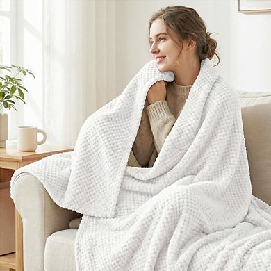 Fleece Throw Blanket Soft Warm Lightweight Waffle Textured Cozy Sofa Bed Blanket