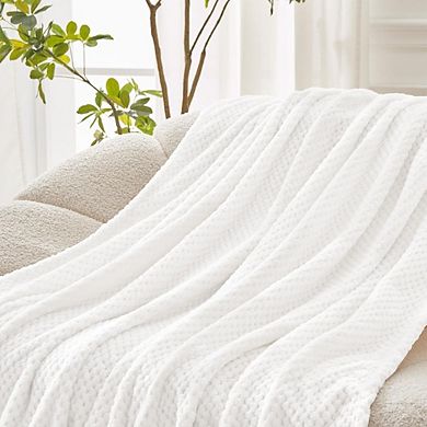 Fleece Throw Blanket Soft Warm Lightweight Waffle Textured Cozy Sofa Bed Blanket