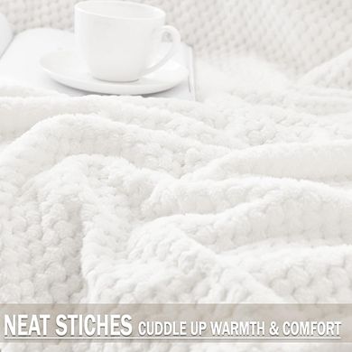 Fleece Throw Blanket Soft Warm Lightweight Waffle Textured Cozy Sofa Bed Blanket