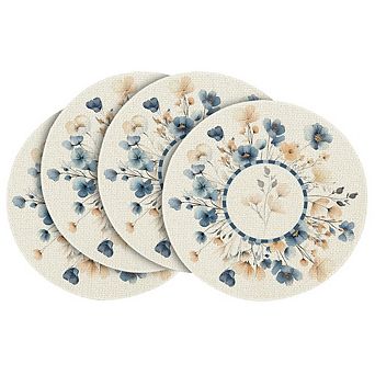 MOEPLSY 14 Inch Spring Floral Round Placemats, Set of 4 Blooming Wildflower Seasonal Table Mats