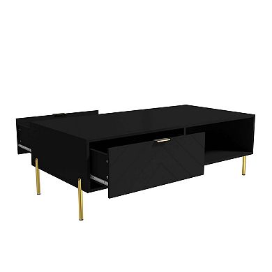 47. 24 in Rectangle MDF Coffee Table Modern Accent Table with 2 Drawers and storage