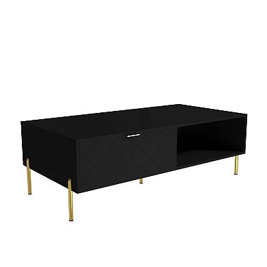 47. 24 in Rectangle MDF Coffee Table Modern Accent Table with 2 Drawers and storage