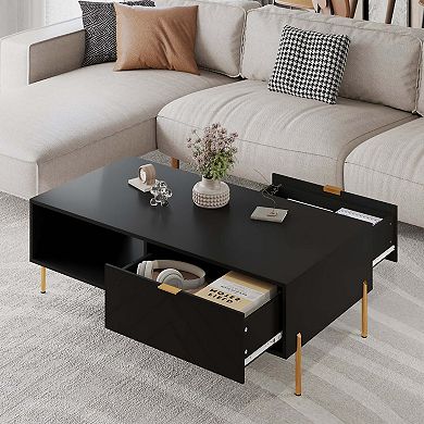 47. 24 in Rectangle MDF Coffee Table Modern Accent Table with 2 Drawers and storage