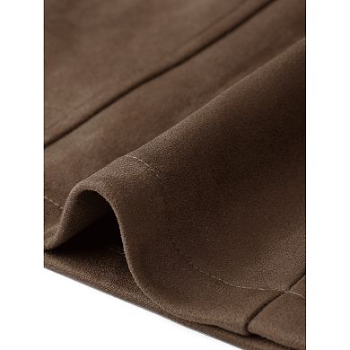 Women's Faux Suede Trench Coat Notched Lapel Double Breasted Mid-Long Overcoat Fall Winter with Belt