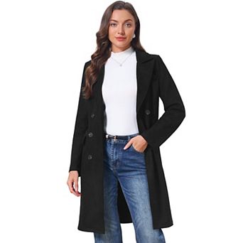 Women's Faux Suede Trench Coat Notched Lapel Double Breasted Mid-Long Overcoat Fall Winter with Belt