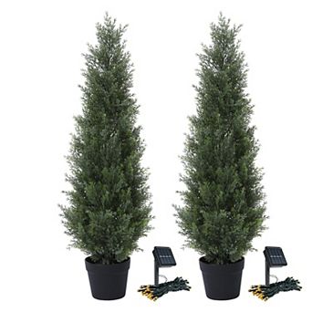 VeriNatural Artificial Cedar Tree with pretty light strips, Potted Fake Plants for Home Decor 2 pc