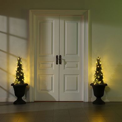 VeriNatural Artificial Cedar Tree with pretty light strips, Potted Fake Plants for Home Decor 2 PC