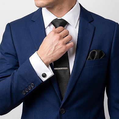 Men's Diamond Grid Pattern Tie Gift Set Necktie Cufflinks Tie Clip Formal Accessory Set