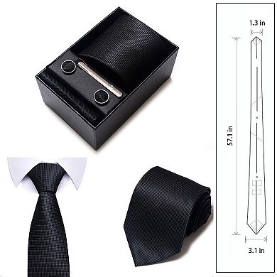 Men's Diamond Grid Pattern Tie Gift Set Necktie Cufflinks Tie Clip Formal Accessory Set