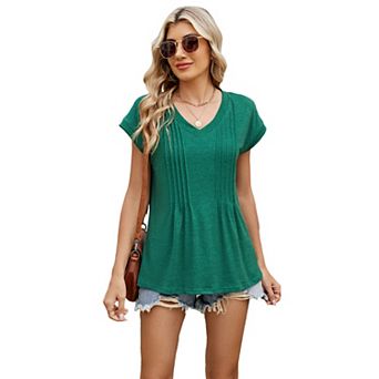 Womens Tops Dressy Casual Summer Short Sleeve T-Shirts Trendy Loose V-Neck Tunic Top