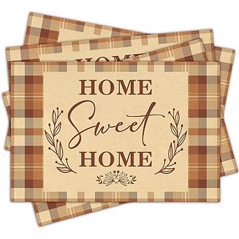 Fall Buffalo Plaid Linen Placemats Heat Resistant Washable Farmhouse Set of 4