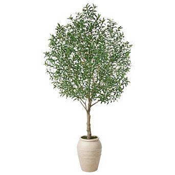 Artificial Olive Tree in Weighted Beige Ceramic Pot, Large Fake Plant for Home Decor - VeriNatural