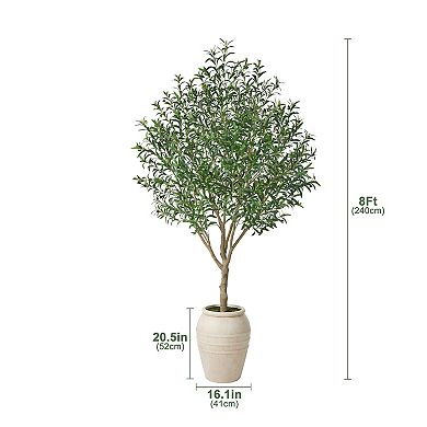 Artificial Olive Tree in Weighted Beige Ceramic Pot, Large Fake Plant for Home Decor - VeriNatural