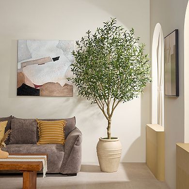 Artificial Olive Tree in Weighted Beige Ceramic Pot, Large Fake Plant for Home Decor - VeriNatural