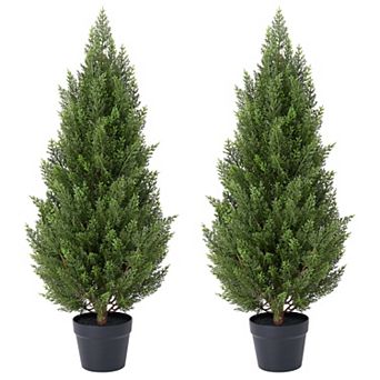 VeriNatural UV Resistant Artificial Cedar Tree, Faux Tree for Home Decor, 2 pc Fake Office plants