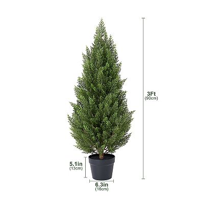 VeriNatural UV Resistant Artificial Cedar Tree, Faux Tree for Home Decor, 2 PC Fake Office plants
