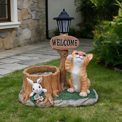 KWPZQEB Welcome Cat Solar Planter Decor for Outdoor Garden, Yard