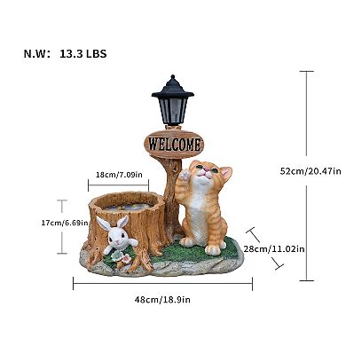KWPZQEB Welcome Cat Solar Planter Decor for Outdoor Garden, Yard