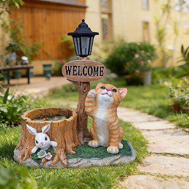 KWPZQEB Welcome Cat Solar Planter Decor for Outdoor Garden, Yard