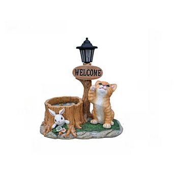 KWPZQEB Welcome Cat Solar Planter Decor for Outdoor Garden, Yard
