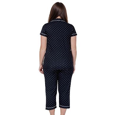 Women’s Capri Short Sleeve 2 Piece Polka Dot Design Pajama Set