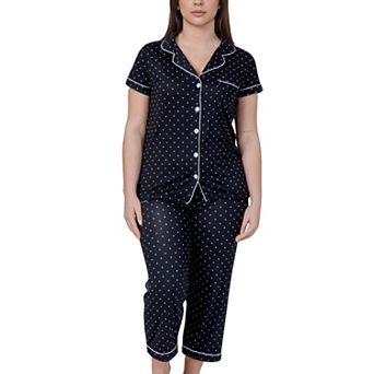 Women’s Capri Short Sleeve 2 pc Polka Dot Design Pajama Set