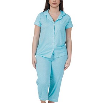 Women’s Capri Short Sleeve 2 pc Polka Dot Design Pajama Set