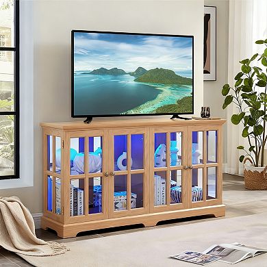Eazegath LED Light Small Antique Curio Glass Display Storage Cabinet with Adjustable Shelf