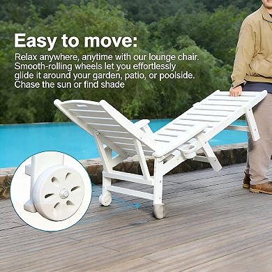 Chaise Lounge Chair with 4 Position Adjustable Backrest and Cup Holder