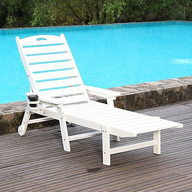 Chaise Lounge Chair with 4 Position Adjustable Backrest and Cup Holder