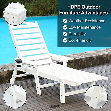 Chaise Lounge Chair with 4 Position Adjustable Backrest and Cup Holder