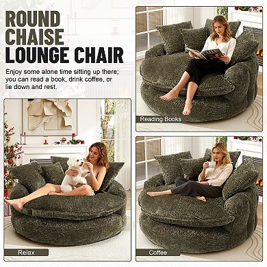 55" Oversized Modern Comfortable Round Sofa with Pillows, No Assembly for Living Room