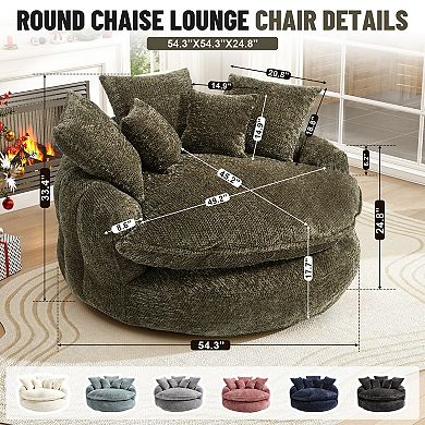 55" Oversized Modern Comfortable Round Sofa with Pillows, No Assembly for Living Room