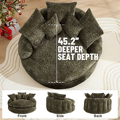55" Oversized Modern Comfortable Round Sofa with Pillows, No Assembly for Living Room