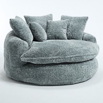 55" Oversized Modern Comfortable Round Sofa with Pillows, No Assembly for Living Room