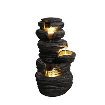 KWPZQEB Outdoor Rock Water Fountain w/ Lights, Multi Tier Cascading Waterfall Fountain for Patio