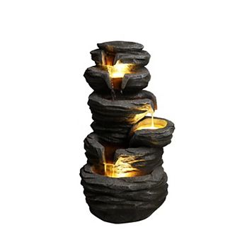 KWPZQEB Outdoor Rock Water Fountain w/ Lights, Multi Tier Cascading Waterfall Fountain for Patio