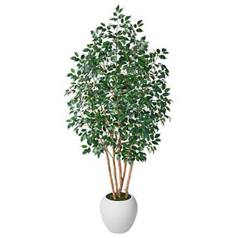 VeriNatural Artificial Ficus Tree with Wood Trunk and Silk Leaves, Fake Plants for Office Home Decor