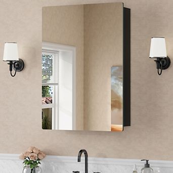Mira Series Metal Framed Medicine Cabinet with Mirror, Recessed or Surface Mount