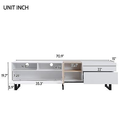 KWPZQEB 70.9" TV Stand with Double Storage Space&Drop Down Door, Media Console Table for Living Room