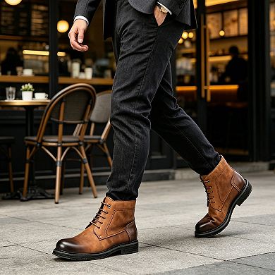 Men's Casual Lace-Up Boots Premium PU Leather Chukka Work Boots