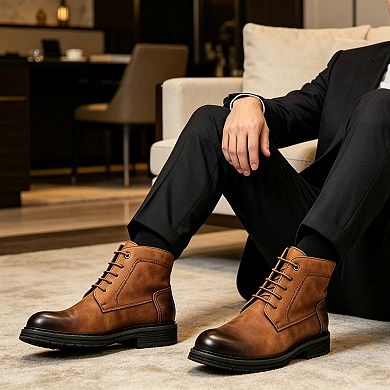 Men's Casual Lace-Up Boots Premium PU Leather Chukka Work Boots